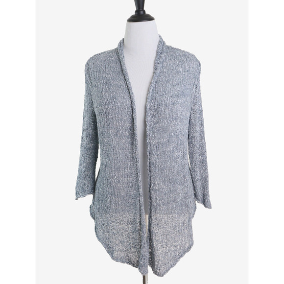 Eileen Fisher Size L Cotton Knobby Knit Draped Cardigan Gray - Picture 1 of 10